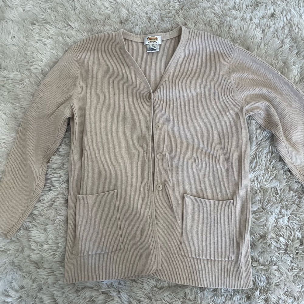 Talbots nude button down women sweater 2XL